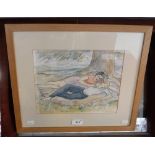 PHILIP MENINSKY; TWO RECLINING FIGURES under a tree, ink and watercolour, signed and dated '85