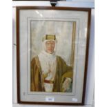 T E LAWRENCE; 'FROM A PAINTING BY AUGUSTUS JOHN, M Dawkins 1950' watercolour