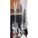 A PAIR OF LARGE VICTORIAN STYLE GLASS VASES, 39" high and similar glassware