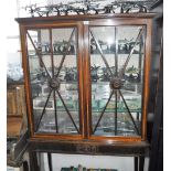 AN EDWARDIAN STYLE GLAZED MAHOGANY DISPLAY CABINET with satinwood banding, on a reeded open base,