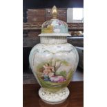 A DRESDEN JAR AND COVER decorated with scenes after Angelica Kaufmann, 17" high