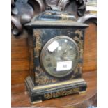 A 1920S CHINOISERIE DECORATED BRACKET CLOCK, 8.5" high (key in office)