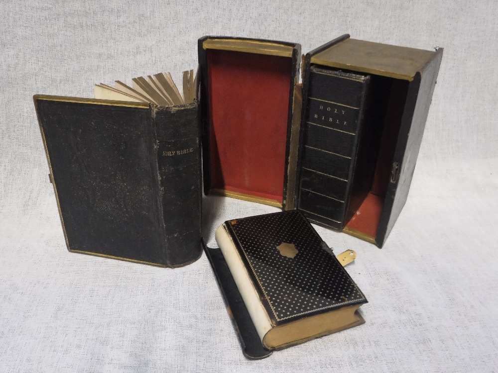 A VICTORIAN TORTOISESHELL BOUND PRAYER BOOK with gilt fittings, two Victorian Bibles and an