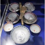 A SMALL COLLECTION OF CHINESE FAMILLE ROSE TEA BOWLS AND SAUCERS and other items