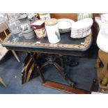 A VICTORIAN EBONISED AND BURR WALNUT FOLD OVER TOP CARD TABLE, 36" wide