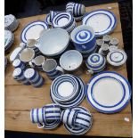 A COLLECTION OF TG GREEN BLUE BANDED CORNISH WARE, including a salt container, a flour sifter and