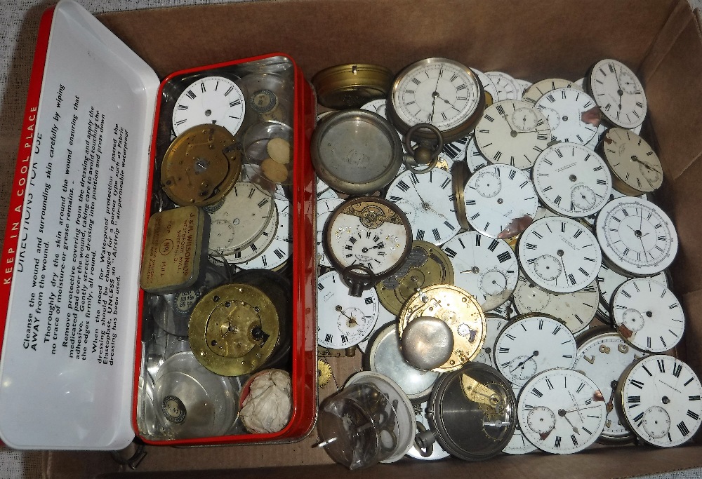 A COLLECTION OF VARIOUS ANTIQUE POCKET WATCH MOVEMENTS, silver cases and other accessories