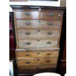 A GEORGE III MAHOGANY CHEST ON CHEST with brushing slide, 74" high x 44" wide