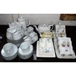 A VICTORIAN CHEESE DISH, others similar, two teapots and a collection of silver banded tea and