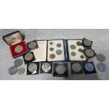 A SILVER PROOF CROWN, 1977 in fitted case, Britain's First Decimal coin sets and other commemorative