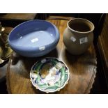 AN ORIENTAL PALE BLUE GLAZED FOOTED BOWL (impressed mark) and similar ceramics