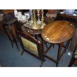 AN EDWARDIAN WINDOW TABLE, an oak plant stand and other small items of furniture