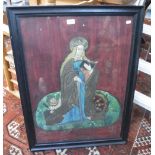 A LATE 19TH/EARLY 20TH CENTURY WATERCOLOUR COPY OF AN EMBROIDERED PANEL depicting St Catherine of