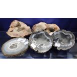 FIVE GEOLOGICAL SPECIMENS including quartz geodes