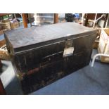 A LARGE VINTAGE TIN TRUNK, 35.5" wide