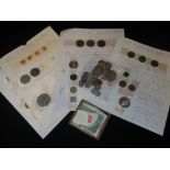 A COLLECTION OF MIXED COINS including pre 1947 denominations and a small quantity of stamps