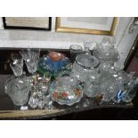 A COLLECTION OF GLASSWARE including decanters, tableware and other coloured glassware