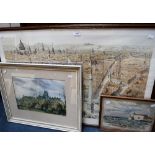 A SIGNED PRINT AFTER PAUL DRAPER: 'Wren's London' and two watercolours