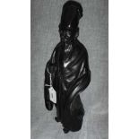 A LATE 19TH CENTURY JAPANESE BRONZE OF A SCHOLAR, signed with character marks on the base, 14"