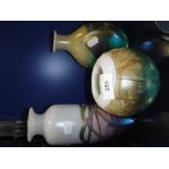 A MALTA GLASS GLOBE VASE, a similar cylindrical vase and one other (3)