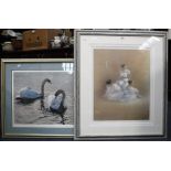 A LIMITED EDITION PRINT, depicting swans after M Coward, No. 75/850 and a similar print of ballet