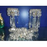 A PAIR OF REGENCY CUT-GLASS LUSTRES with cut-glass prismatic drops, 8.75" high (examine)