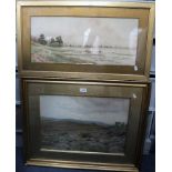 E M FRICK (?): Heathland scene, watercolour in gilt frame and another watercolour