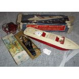 A VINTAGE "SNIPE" TINPLATE ELECTRIC SPEEDBOAT by Harold Flory, with original (worn) box, circa 1950s