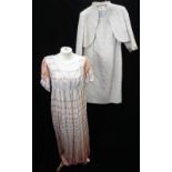 LUIS CIVIT: A CREAM AND SILVER THREADWORK SHORT DRESS AND MATCHING BOLERO JACKET and a full length