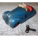 SCHUCO; A BLUE EXAMICO 4001 CLOCKWORK SPORTS CAR (working, with key) made in US Zone Germany,