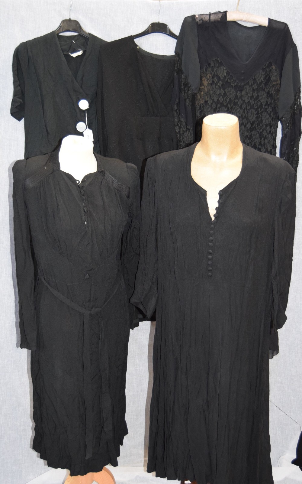 A COLLECTION OF BLACK VINTAGE DRESSES, circa 1930/40