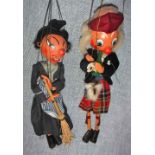 PELHAM PUPPETS; A "WITCH" and a "Scotsman" circa 1950s (2) boxed but boxes poor