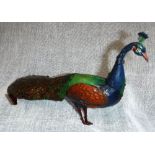 HANS EBERL; AN EARLY 20TH CENTURY TINPLATE CLOCKWORK PEACOCK with working mechanism, 9.5" long