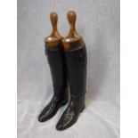LADIES VINTAGE BLACK RIDING BOOTS, with wooden trees, size 7