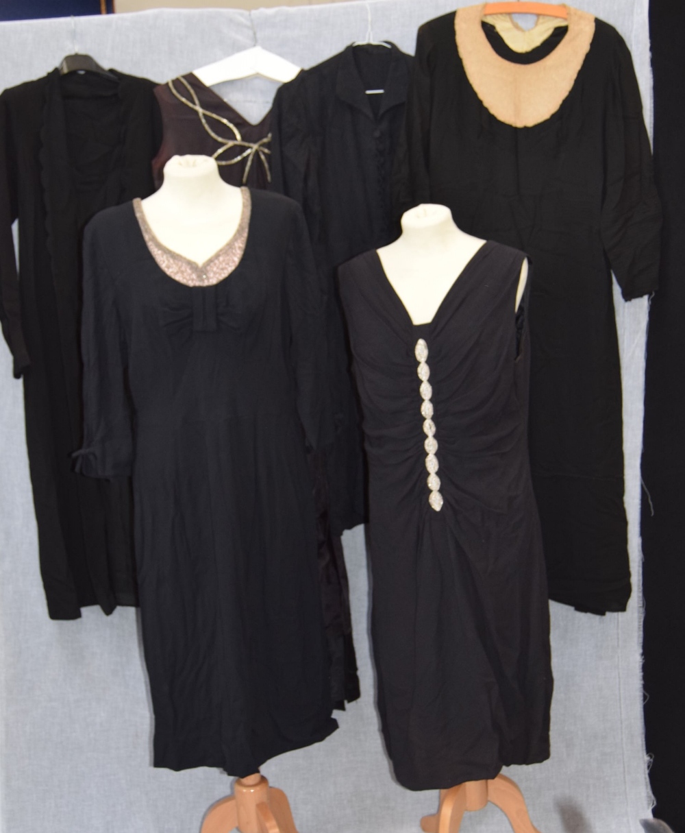 A COLLECTION OF VINTAGE CLOTHING including a Mendel Creation black crepe dress with threequarter