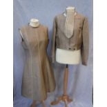 LOUIS FERAUD, LADIES VINTAGE DRESS & BOLERO JACKET, SIZE 12, the matching neck scarf with allover '