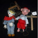 PELHAM PUPPETS; A CLOWN LS TYPE and "Pinky" (from Pinky and Perky) note one trotter missing, loose