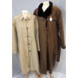 A BROWN RAINCOAT, fur-lined, single buttoned front and tied waistline and one other vintage H. Moser