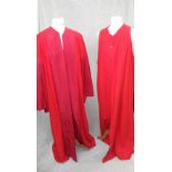 SHEPHERD & WOODWARD, OXFORD: A RED GOWN with full length sleeves and one other sleeveless gown (2)