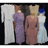 A COLLECTION OF VINTAGE CLOTHING including a blue and white striped summer dress with shoulder