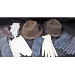 TWO GENTLEMAN'S TRILBY HATS BY LOCK & CO and a collection of lady's vintage gloves
