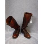 GENTLEMANS VINTAGE TAN LEATHER LONG BOOTS, with lace-up detail to front, circa 1920's, size 9/10