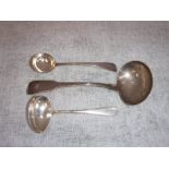 A SILVER SAUCE LADLE and two other silver spoons (c.98gms)
