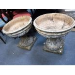 A PAIR OF LATE VICTORIAN GARDEN PEDESTAL PLANTERS, each 52 cm high x 53 dia. (one extensively