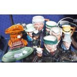 A SMALL ROYAL DOULTON CHARACTER JUG, others similar and two Vintage vehicle ashtrays