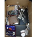 A SET OF SIX SILVER COFFEE SPOONS in a fitted presentation case, a silver cigarette case and a