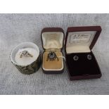 A DIAMOND-SET DRESS RING on an 18ct yellow gold shank, one other dress ring and a pair of