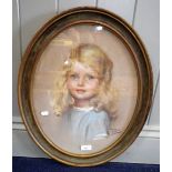 A 1920'S PASTEL PORTRAIT of a little girl with blond hair and blue eyes, indistinctly signed '