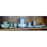 A COLLECTION OF BLUE, GREEN AND BLACK WEDGWOOD JASPER WARE