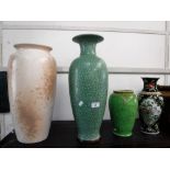 AN ORIENTAL GREEN GLAZED VASE, with crackle glaze, 19.5" high (drilled to the base) and three